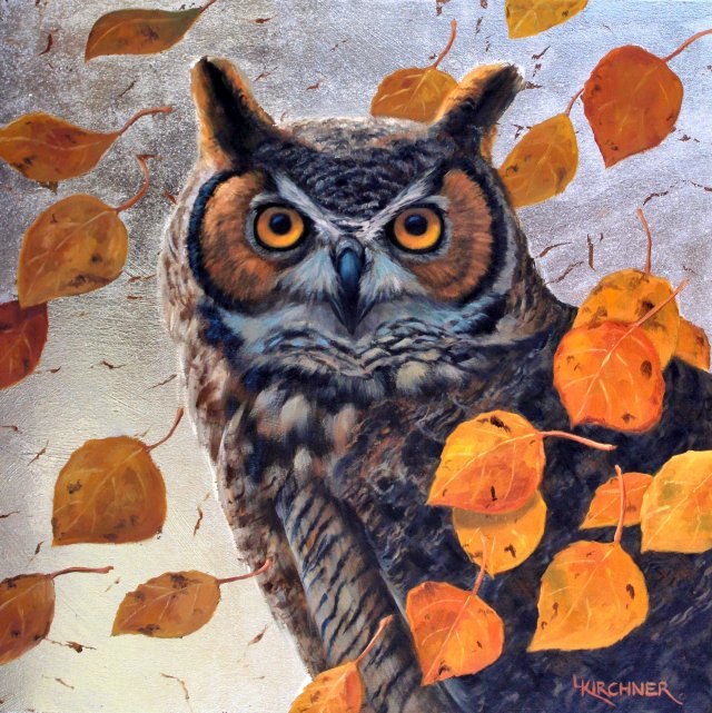 Leslie Kirchner, leslie kirchner art, leslie kirchner artist, wildlife art, wildlife artist, western art, western artist, nature art, nature artist, owl, owl art, owl painting, gret horned owl, great horned owl art, great horned owl painting
