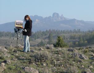 Leslie Kirchner painting in Wyoming