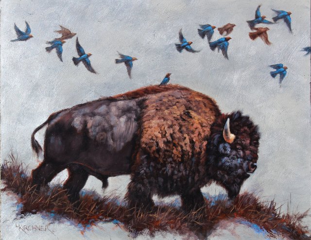 Leslie Kirchner, leslie kirchner art, western art, western artist, wildlife art, wildlife artist, nature art, nature artist, bison, bison art, bison painting, buffalo, buffalo art, buffalo painting, bison walking